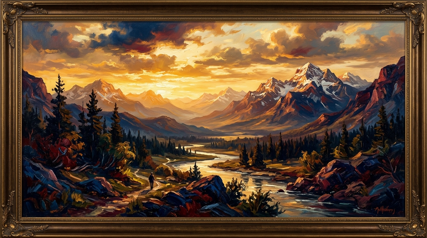 Grand mountain oil painting